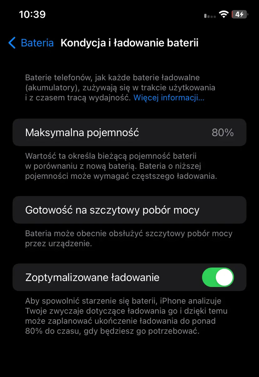 Kondycja baterii na iPhone